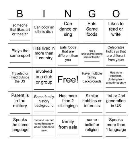 Culture Bingo Card