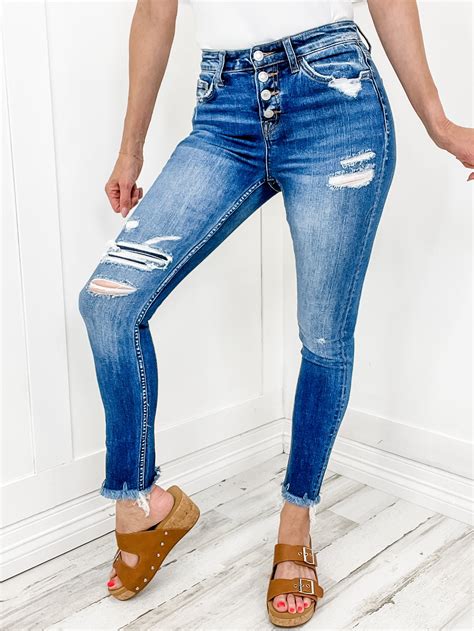 Vervet High Rise Patched Button Up Skinny Jean Emma Lou S Boutique