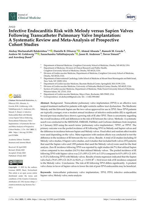 Pdf Infective Endocarditis Risk With Melody Versus Sapien Valves