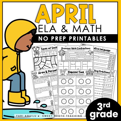 April No Prep Printables 3rd Grade Spring Worksheets Grammar Reading And Math Shop Sweet