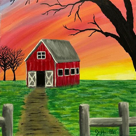 Hand Crafted Red Barn Painting Home Decor Wall Art Handmade Farm Rustic Country In 2024 Barn