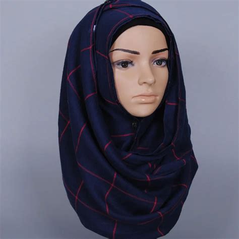 Classic Plaids Tartan Cotton Voile Muslim Hijab Scarf For Ladies Long Cross Stripes Double Color