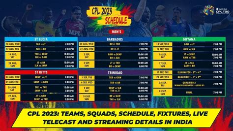 CPL 2023 Teams Squads Schedule Fixtures Live Telecast And