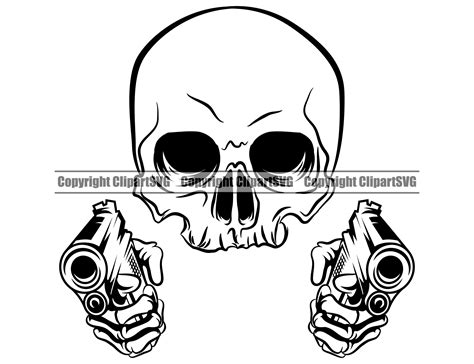 Skull Skeleton Hand Hold Holding Gun Pistol Biker Thug Evil Etsy Hong