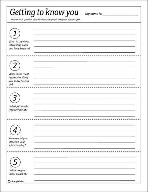 Getting To Know You Questions Worksheet