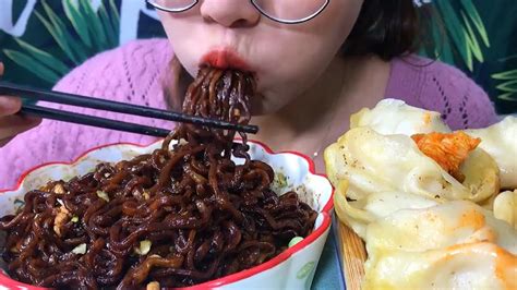 Jjajang Noodles With Gyoza Are Perfect Asmr Mukbang Eating Sounds（no