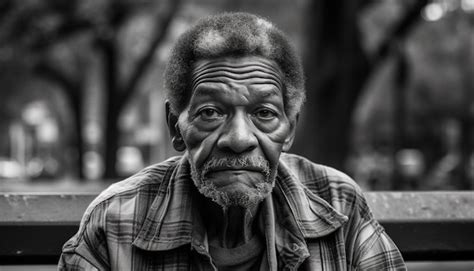 Premium AI Image Sad Senior Man Sitting Alone In Nature Generated By AI