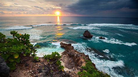 HD wallpaper: Sunset, beach, sea, waves, tropical, clouds, bird ...