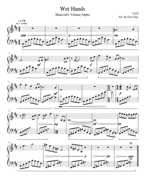 Wet Hands C418 Sheet Music For Piano Solo Easy