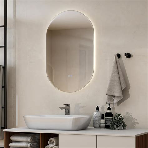 COSTWAY Oval LED Bathroom Mirror 80x50cm Illuminated Wall Mounted