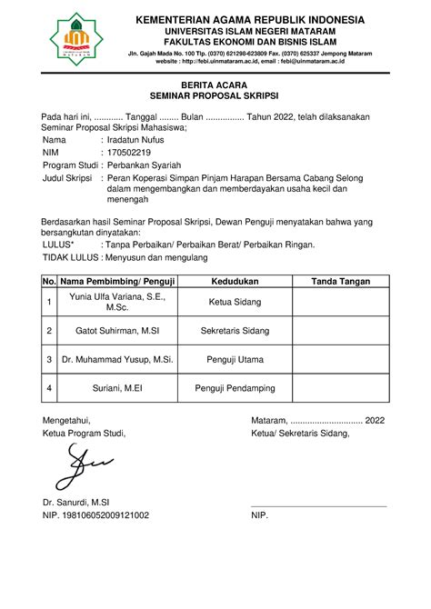 Berita Acara Seminar Proposal Kementerian Agama Republik Indonesia Universitas Islam Negeri