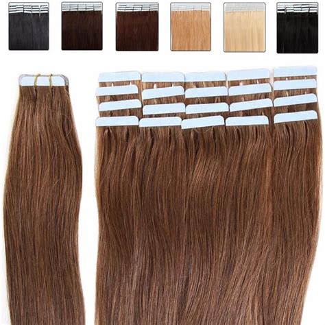 22 Extensions de Cheveux Bande adhésive Ruban adhésif 06 Marron