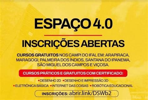 Ifal abre inscrições para cursos gratuitos do Espaço 4 0 em diversos