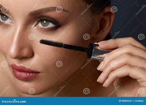 Beauty Woman Makeup Beautiful Woman Applying Black Mascara Stock Image