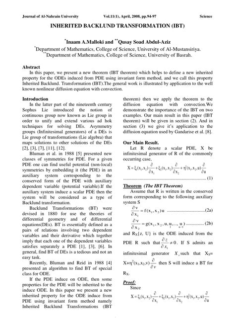 PDF INHERITED BACKLUND TRANSFORMATION IBT