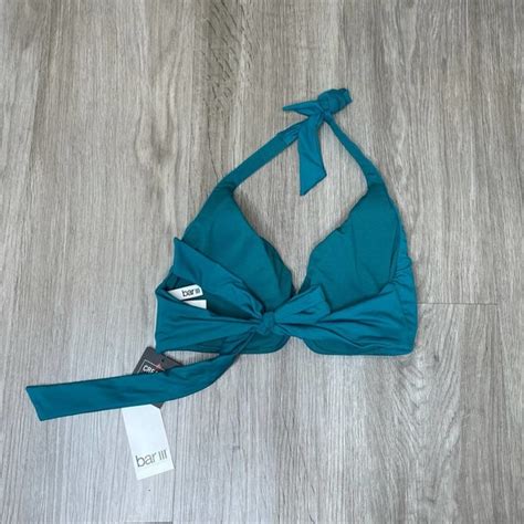 Bar Iii Swim Bar Iii Womens Teal Sunset Solids Keyhole Ring Tie Halter Strap Bikini Swim Top