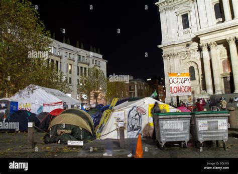 LONDON NOVEMBER 23 Night View Of Occupy London Protest In Front