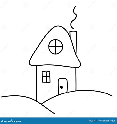 Doodle House With Smoking Chimney Hand Drawing Christmas House With