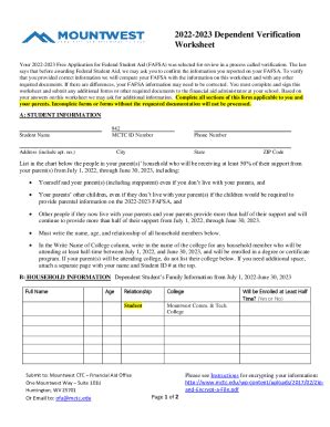 Fillable Online 2022 2023 Verification Worksheet V 1 Or V 5 Dependent