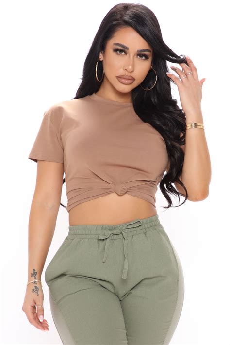 Jay Front Knot Crop Top Mocha Fashion Nova Knit Tops Fashion Nova