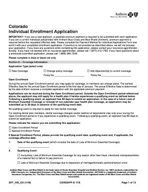 Fillable Online Colorado Individual Enrollment Application Colorado