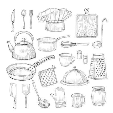 Premium Vector Hand Drawn Cooking Tools Kitchen Equipment