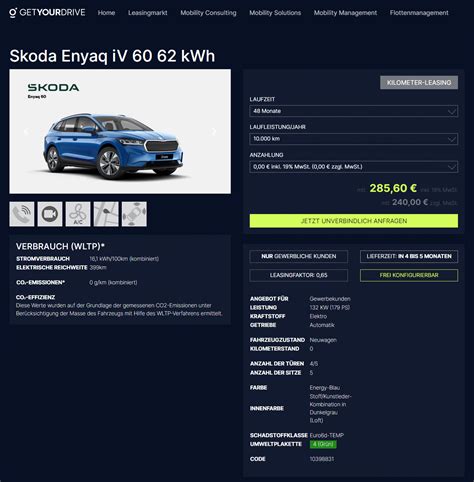 Škoda ENYAQ 60 im Leasing für 240 Euro im Monat netto ntv Autoleasing