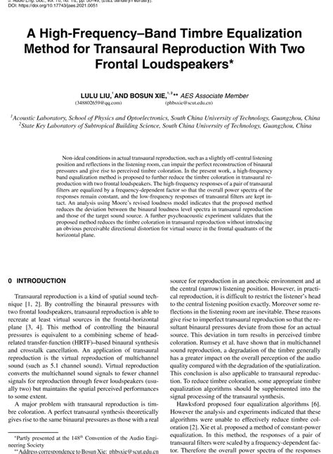 Aes E Library A High Frequency—band Timbre Equalization Method For