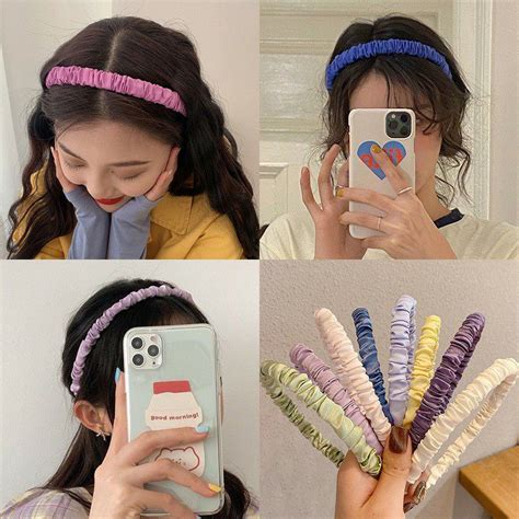 Jual Bando Korea Scrunchie Kerut Headband Satin Bandana Rambut Kain