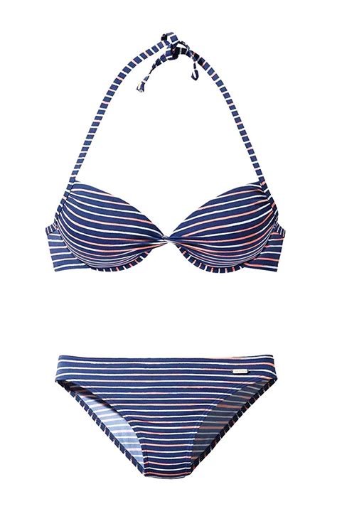 Sunseeker Damen Marken Push Up Bikini Blau Gestreift A Cup Ebay