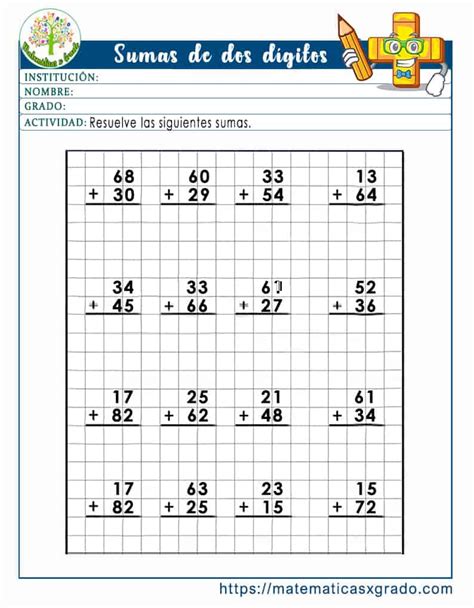 Sumas de dos cifras sin llevar para niños