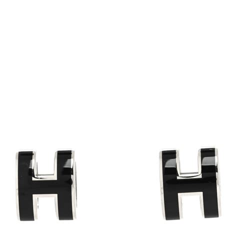 Hermes Palladium Lacquered Mini Pop H Earrings Black 1331742 Fashionphile