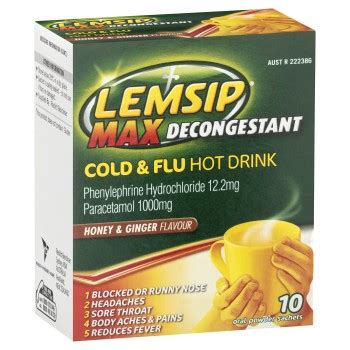 Lemsip Max Decongestant Cold Flu Hot Drink Honey Ginger 10 Pack Amcal Pharmacies