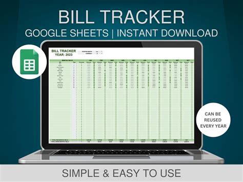 Bill Tracker Template Google Sheets Annual Bill Payment - Etsy