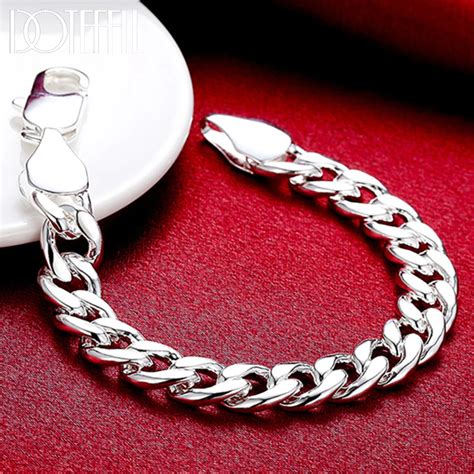 DOTEFFIL 925 Sterling Silver 10mm Side Chain Bracelet For Men Women