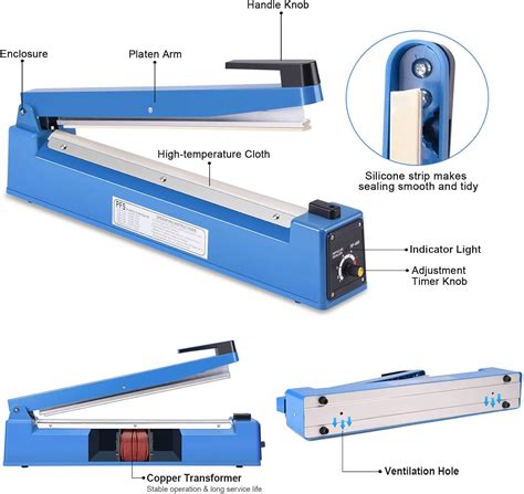 Sellador de bolsas de impulso de 16 pulgadas máquina selladora manual