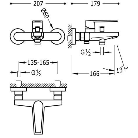 Tres Class Wall Mounted Single Handle Mixer Tap For Bath And Shower