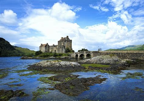 HD wallpaper: brown castle, Scotland, UK, Eilean Donan, lake, mountains ...