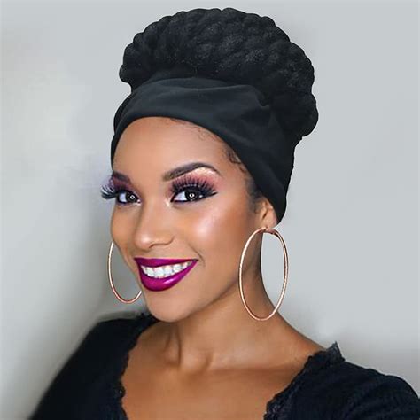 Leosa Box Braid Headwrap Wig With Headband 2 In 1 Black Braided Turban Updo Wig Drawstring