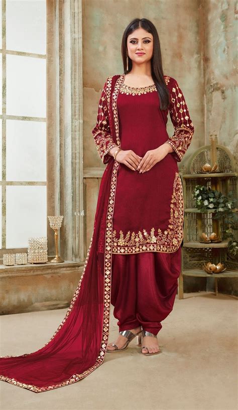 Patiyala Punjabi Suit Designer Maroon Punjabi Suit For Women Etsy