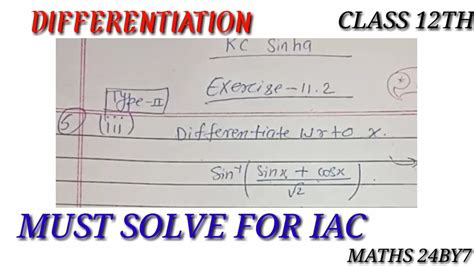 Differentiation Kc Sinha Math Exercise 11 2 Question No 5 3