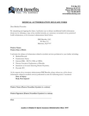 Fillable Online MEDICAL AUTHORIZATION RELEASE FORM Fax Email Print