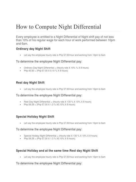 How To Compute Night Differential Pdf Business Ethics Labour Law