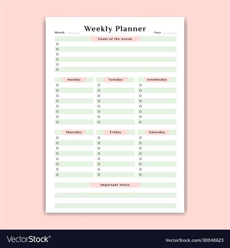 Feminine weekly schedule planner for woman a3 Vector Image