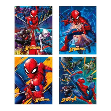 Caderno Brochura 1 4 Pequeno Capa Dura 80 Fls Spider Man Tilibra Na