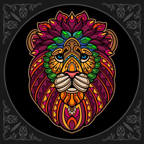 Colorful lion mandala arts isolated on black background 11825647 Vector ...