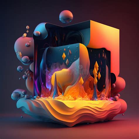 A Beautiful Colorful Abstract Geometric 3d Diorama Render Volumetric Lighting Volumetric Fog