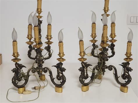 COPPIA DI CANDELABRI DA TAVOLA A SETTE FIAMME Antiquariato Su