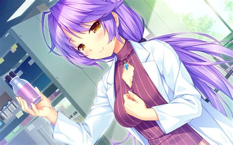 Aoi Miyabi Blush Boku To Koi Suru Ponkotsu Akuma Breasts Game Cg Long Hair Necklace Purple Hair