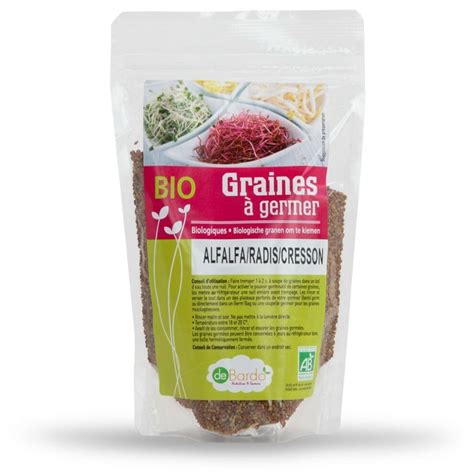 Mélanges de Graines Germées Alfalfa Radis blanc Cresson Bio 200g Debardo